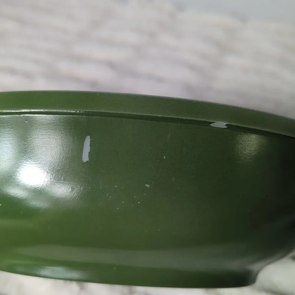Vintage Glasbake Jeanette Green w/ Gold decorated lid J2274 oval 1 QT Made In US